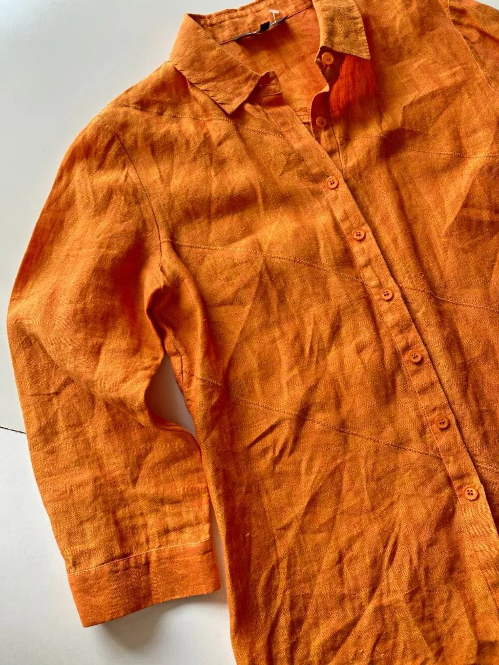 Lafayette 148 Orange Linen Button Front Shirt Womens 3/4 Sleeve Top Size 4 - Picture 8 of 9